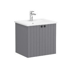 Vitra Root Groove 69263 Lavabo Dolabı, Kapaklı, 60 Cm, Mat Gri, Köşeli Lavabolu